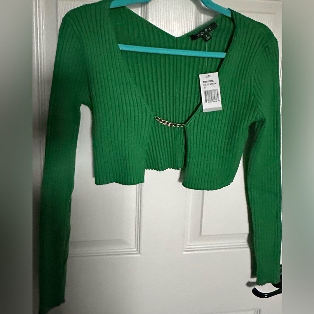 ‼️RARE‼️🎸FORE🎸🔥NWT🔥Chain Rib Knit Cropped Sweater—S - Picture 11 of 16